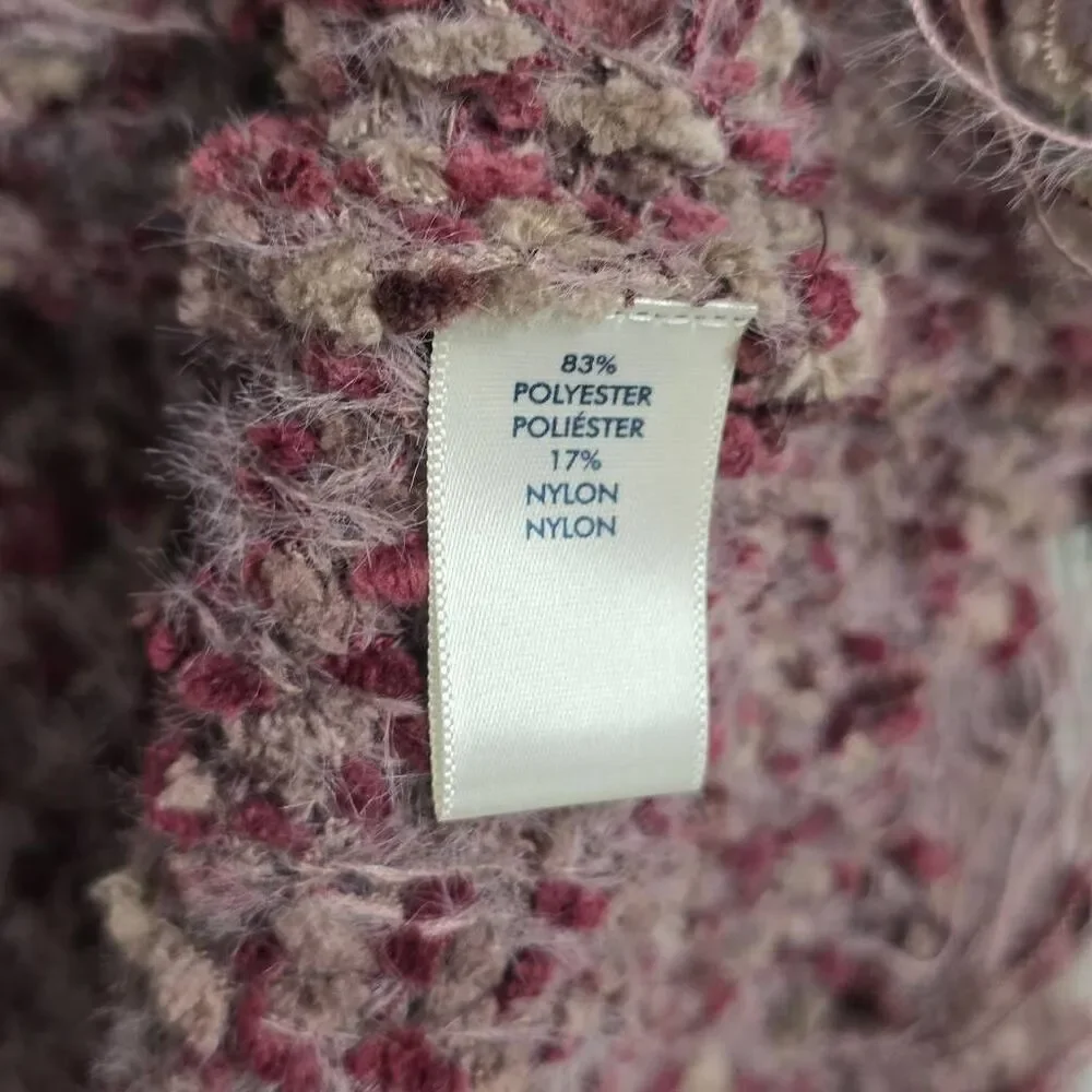 BKE Burgundy Open Knit Cardigan Women’s Medium Fringe Hem